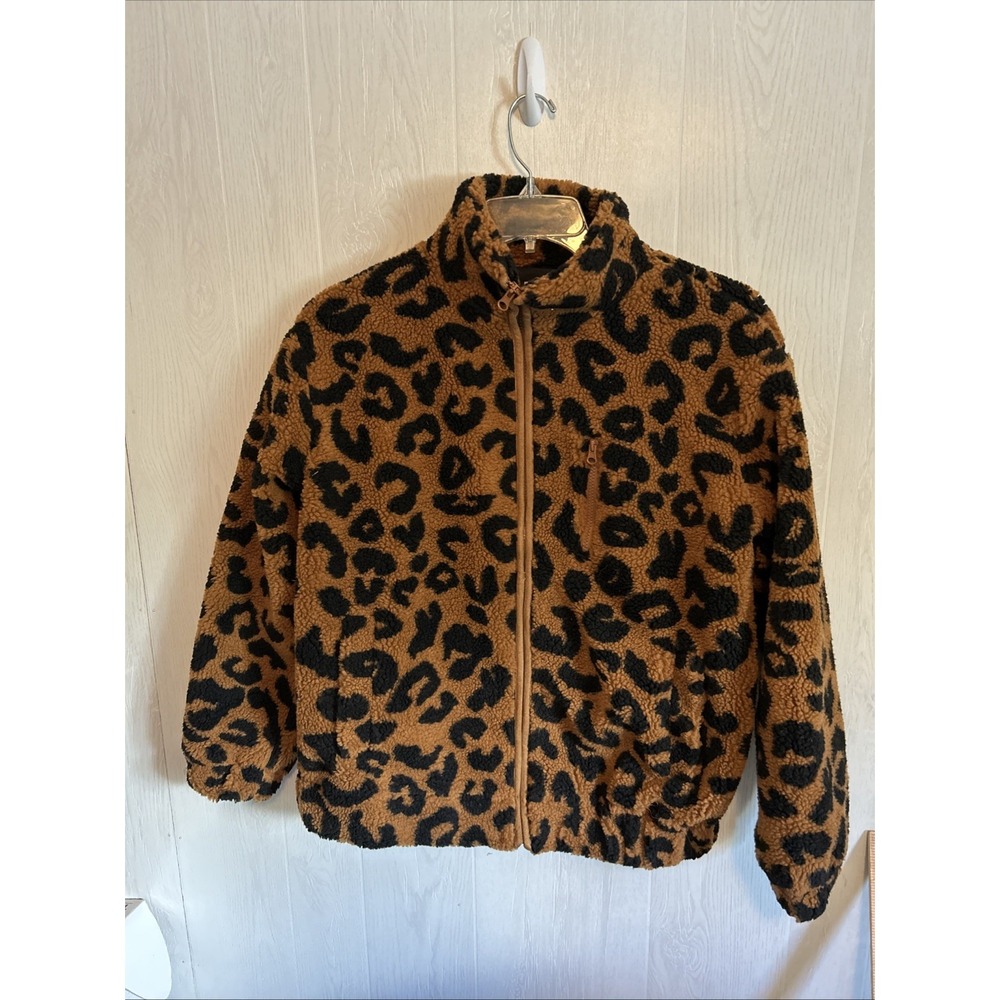 pink lily Medium Brown Black Cheetah Print Nubby Bomber Jacket